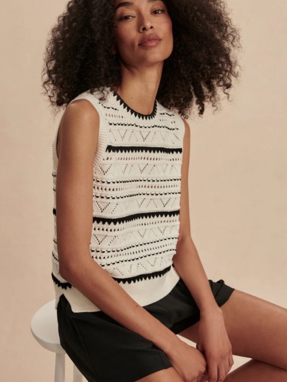 Varley Athena Pointelle knit vest women’s size large 100% cotton preppy cottage